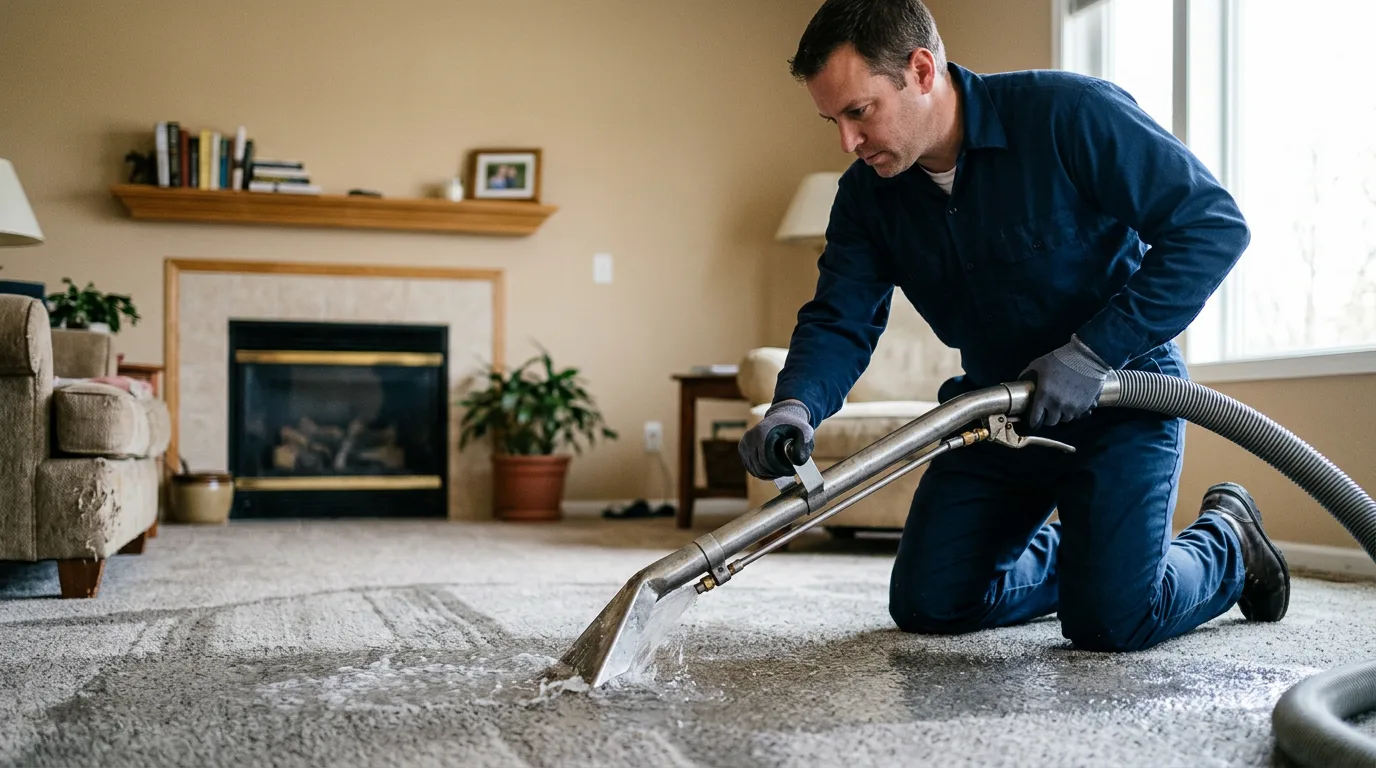 Water damage restoration technician working near Geneva, IL